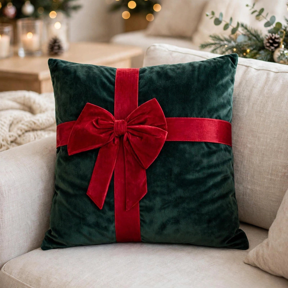 Forro Para Cojín Navideño Lazo
