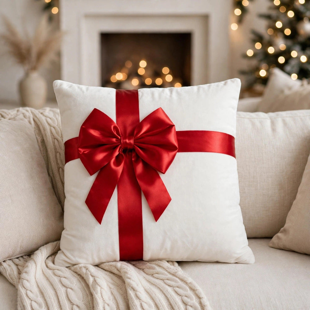 Forro Para Cojín Navideño Lazo