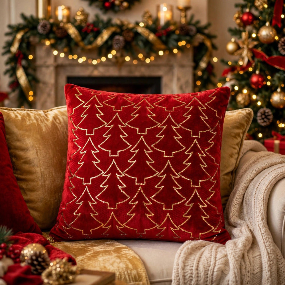 Forro Para Cojín Navideño Árbol