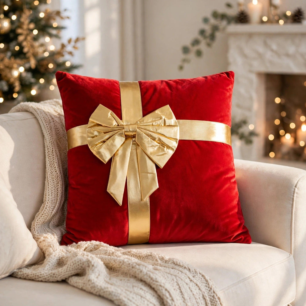 Forro Para Cojín Navideño Lazo