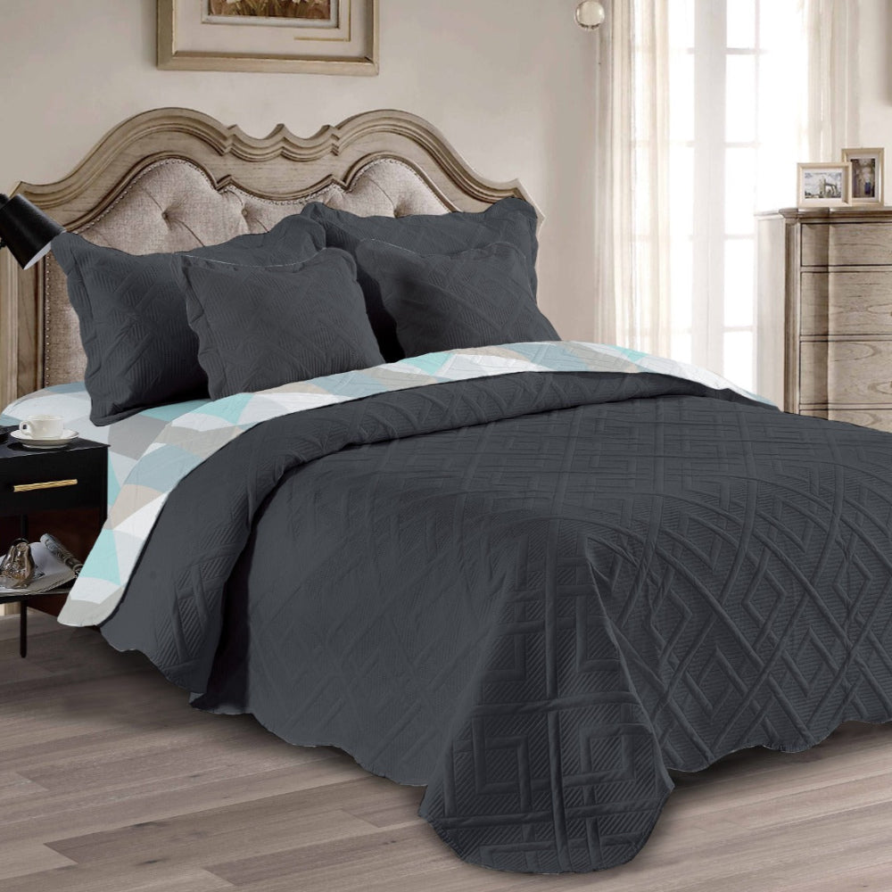 Sobrecama Majestic Imperial Doble Faz – Líneas gris y verde menta