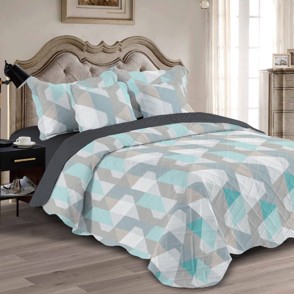 Sobrecama Majestic Imperial Doble Faz – Líneas gris y verde menta