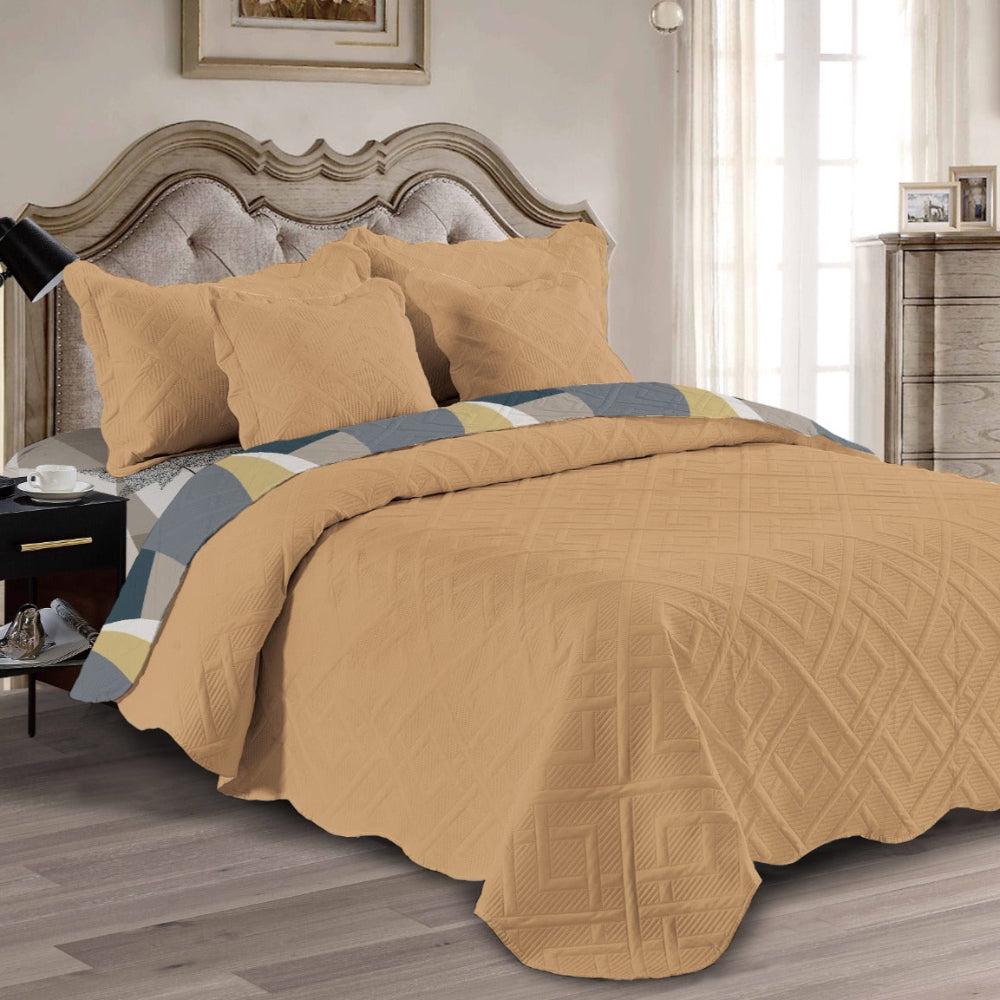 Sobrecama Majestic Imperial Doble Faz – Hoja gris/azul