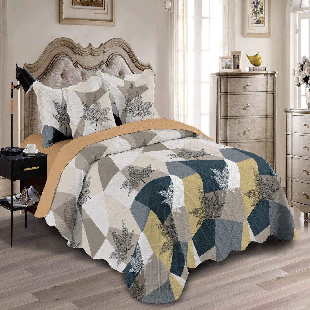 Sobrecama Majestic Imperial Doble Faz – Hoja gris/azul