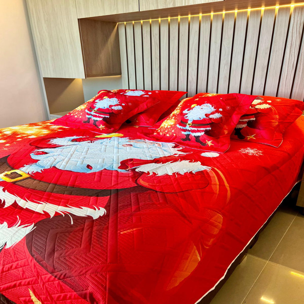 Sobrecama Doble Faz Navideño de Papá Noel Detalles Dorados